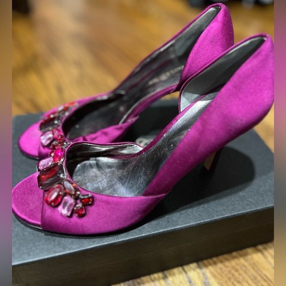 Ann Taylor Shoes - Ann Taylor Fuchsia Peep-Toe Heels with Jewel Accents